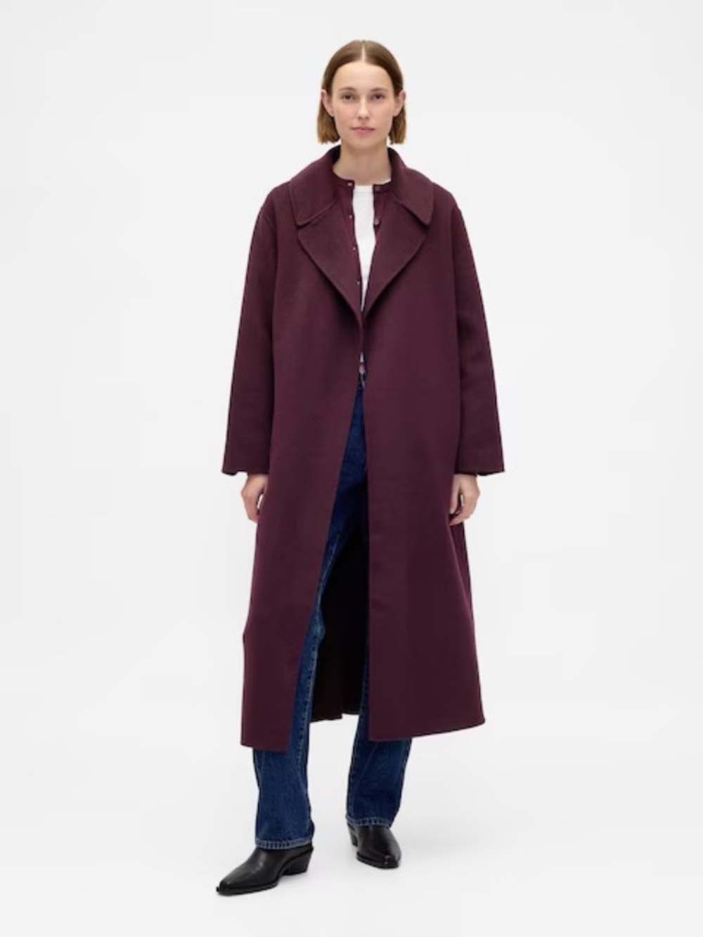 NWT GAP Wool Blend Wrap Coat // Burgundy Bordeaux